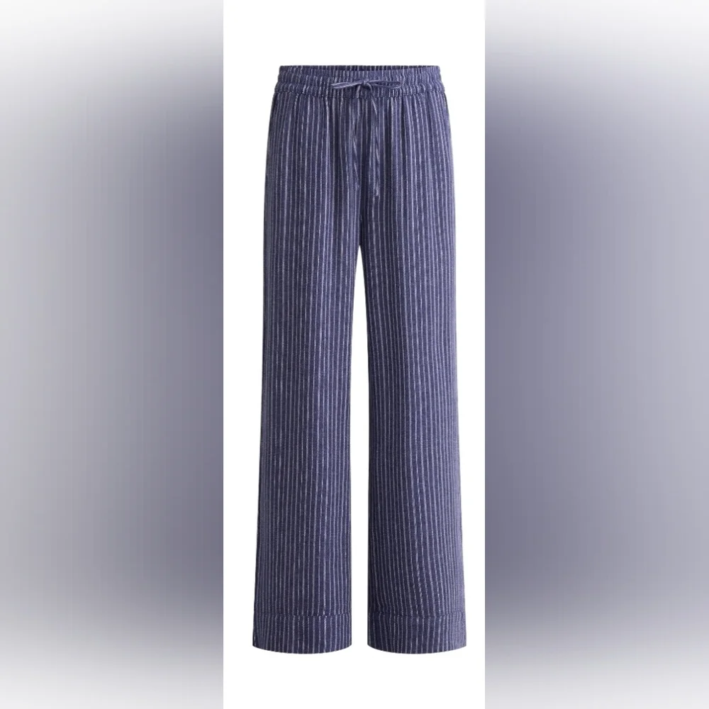 Nwt Linen Blend Womens Striped Blue Pants - Picture 1 of 4